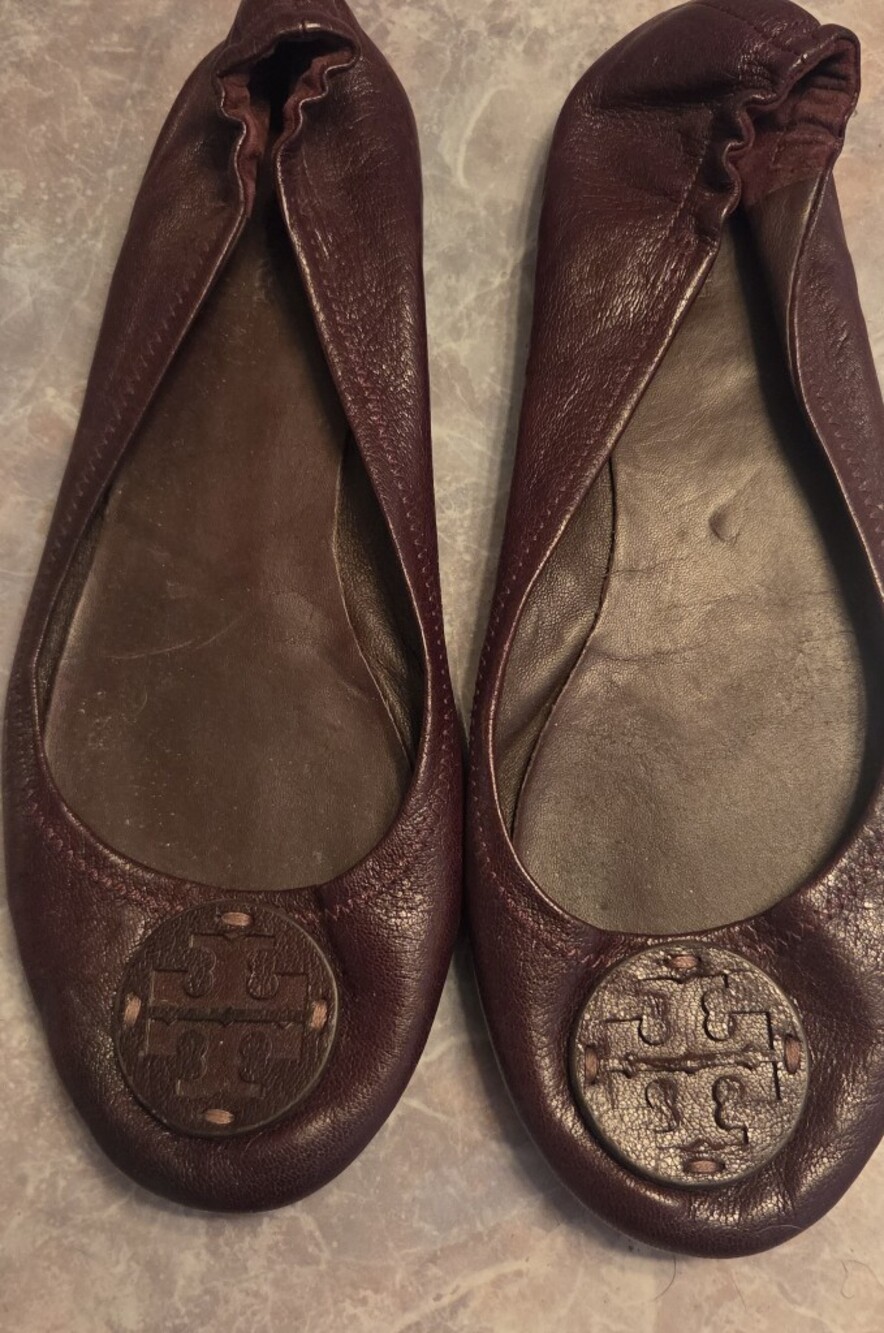 Tory Burch Burgundy Leather  Ballet Flats